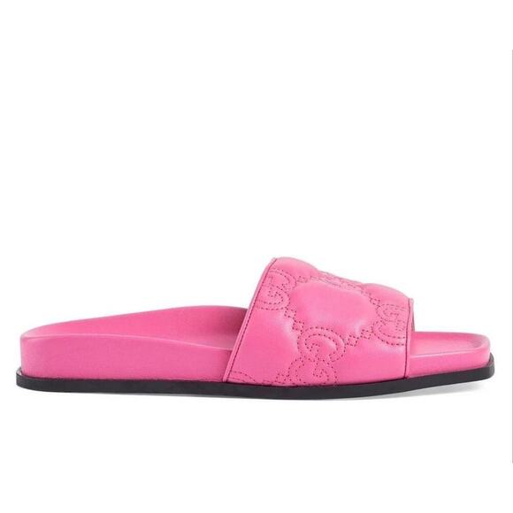 NIB Gucci Nappa Charlotte Logo Pink Leather Sandal Size 37 - Picture 13 of 13